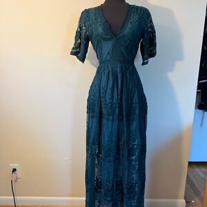 Deep Green semi mesh maxi dress
